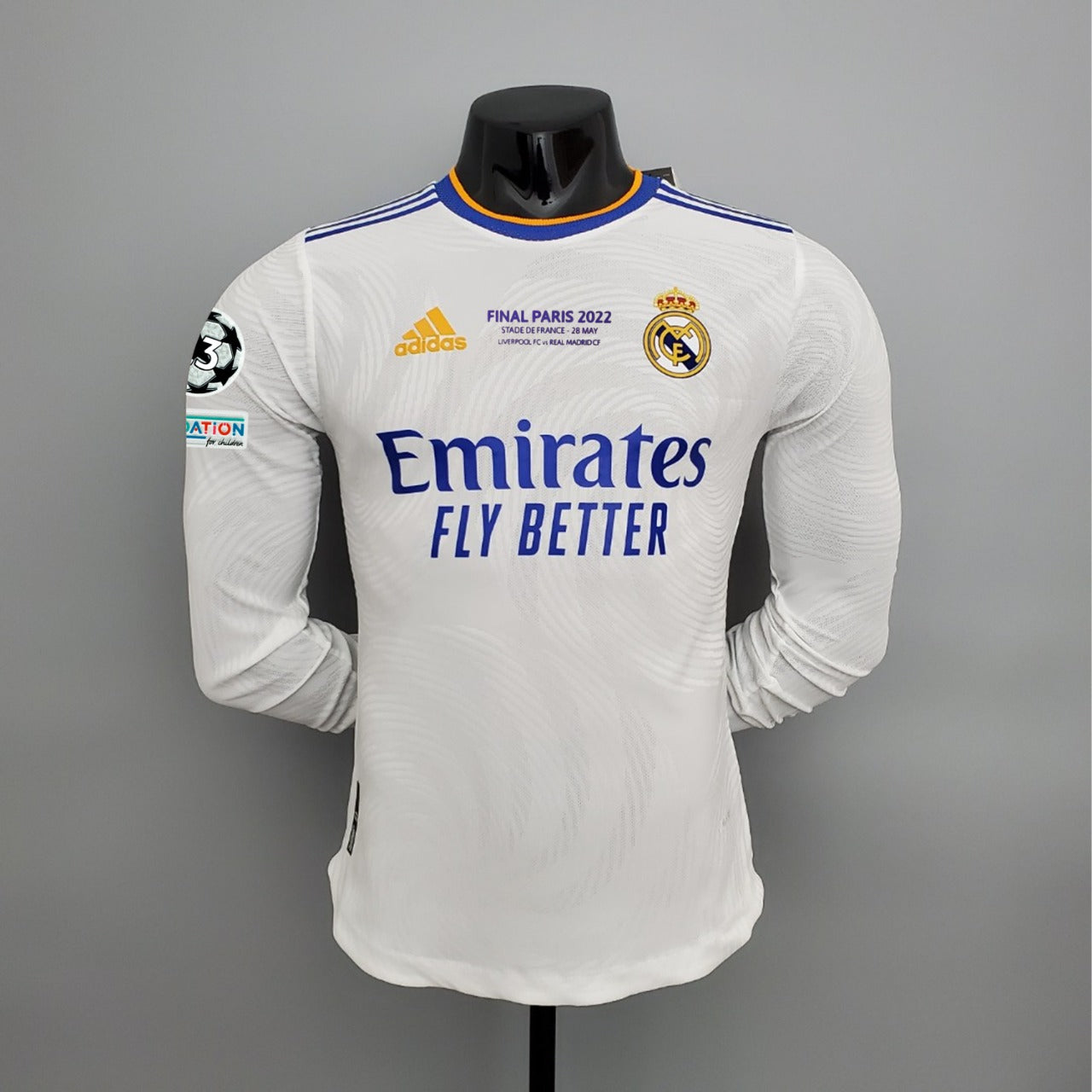 Camisa Jogador Manga Longa Real Madrid Home Edição Final Champions 2022